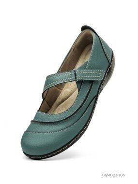 Women's Leather Mary Jane Flats Comfortable Work Shoes Cute Business Casual